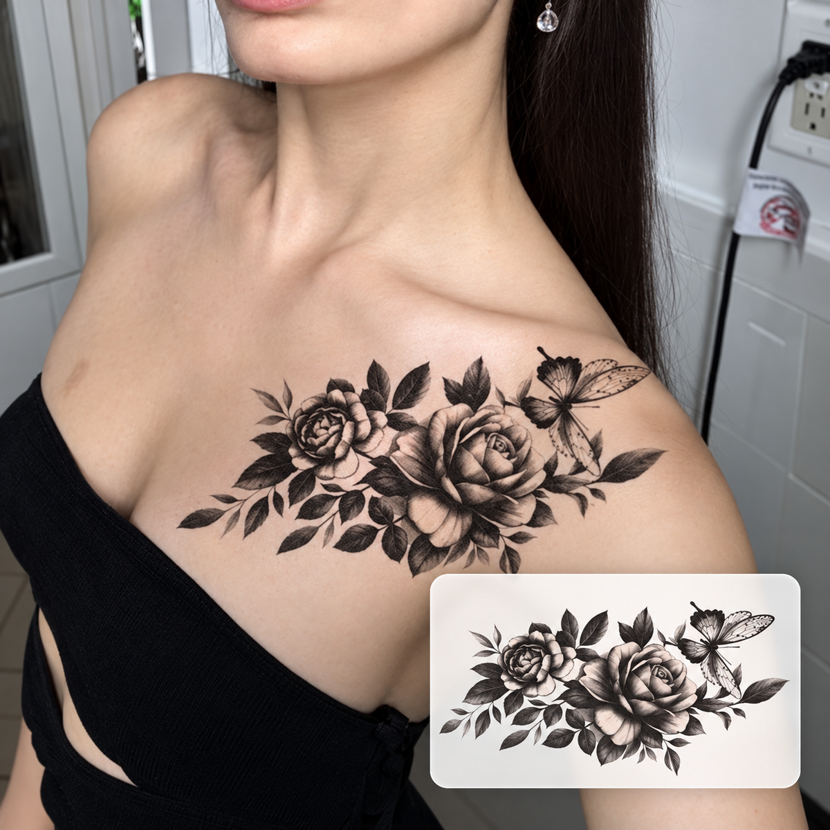 Shoulder Floral Cluster Temporary Tattoo