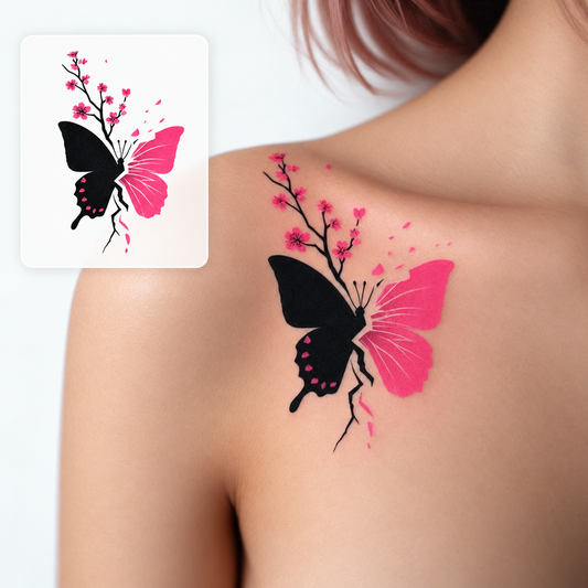 Pink Floral Hip Temporary Tattoo