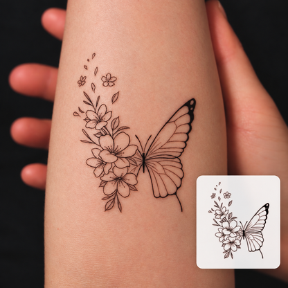 Flower and Butterfly Temporary Tattoo