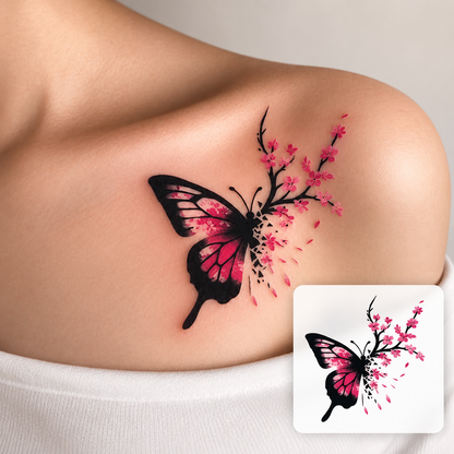 Black Butterfly Script Temporary Tattoo
