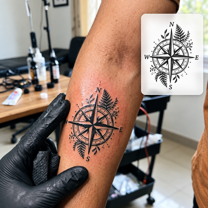 Compass Forearm Temporary Tattoo