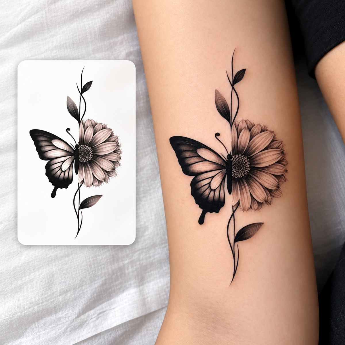 Floral Cat Temporary Tattoo
