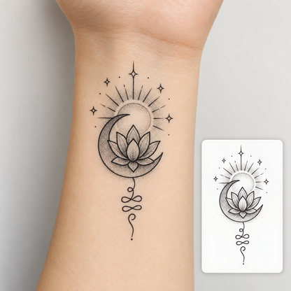 Sun Lotus Temporary Tattoo