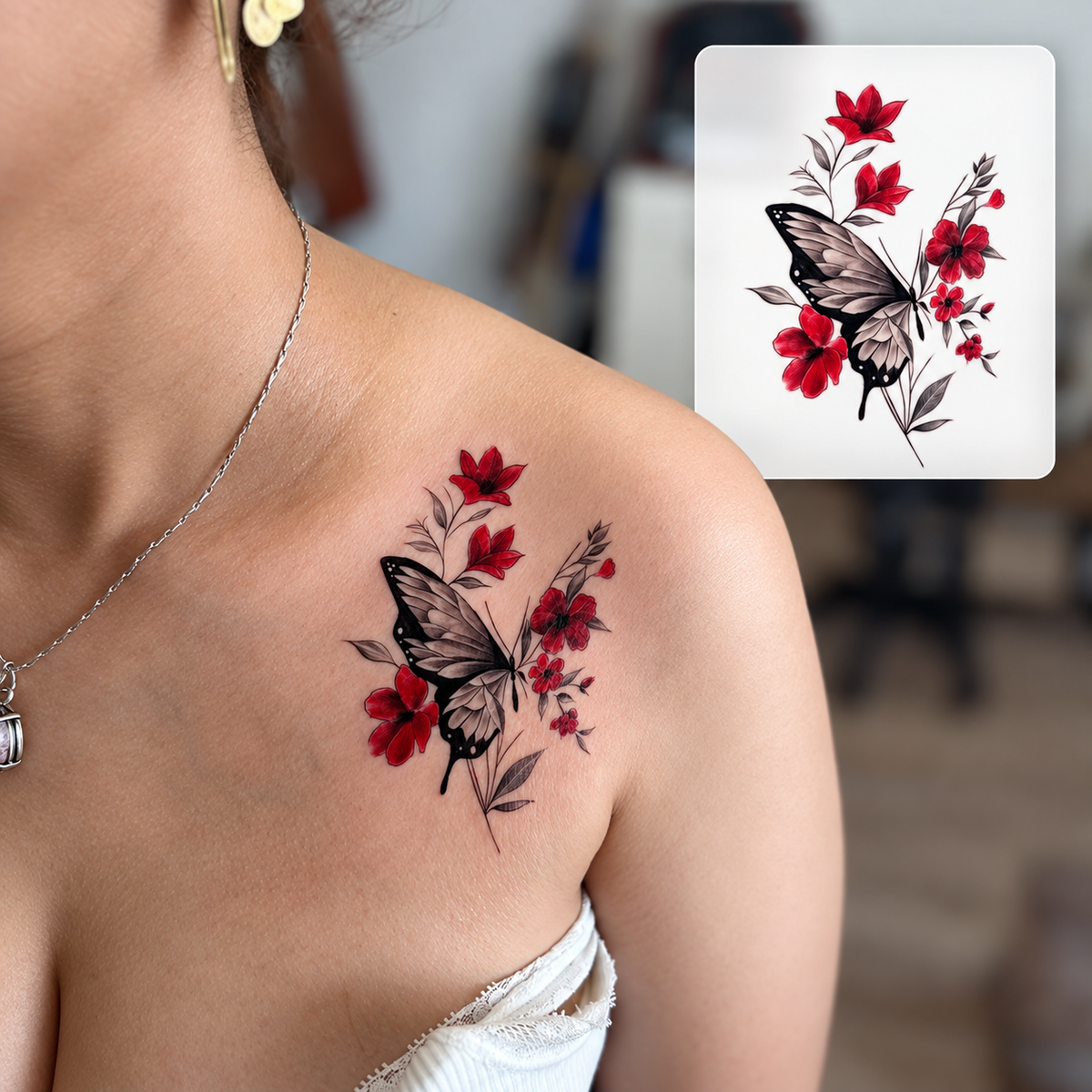 Red Rose Arm Temporary Tattoo