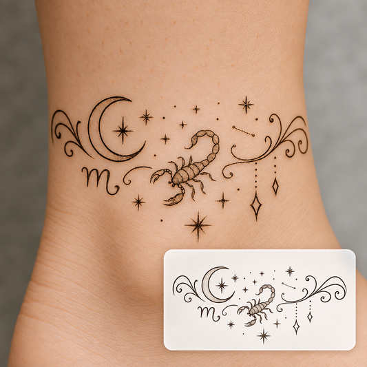 Celestial Moon Dragon Temporary Tattoo