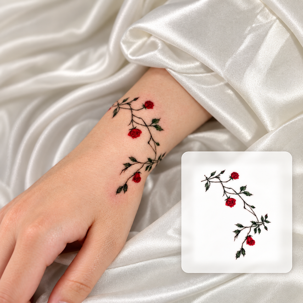 Cat and Flower Temporary Tattoo