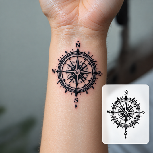 Compass Wrist Temporary Tattoo