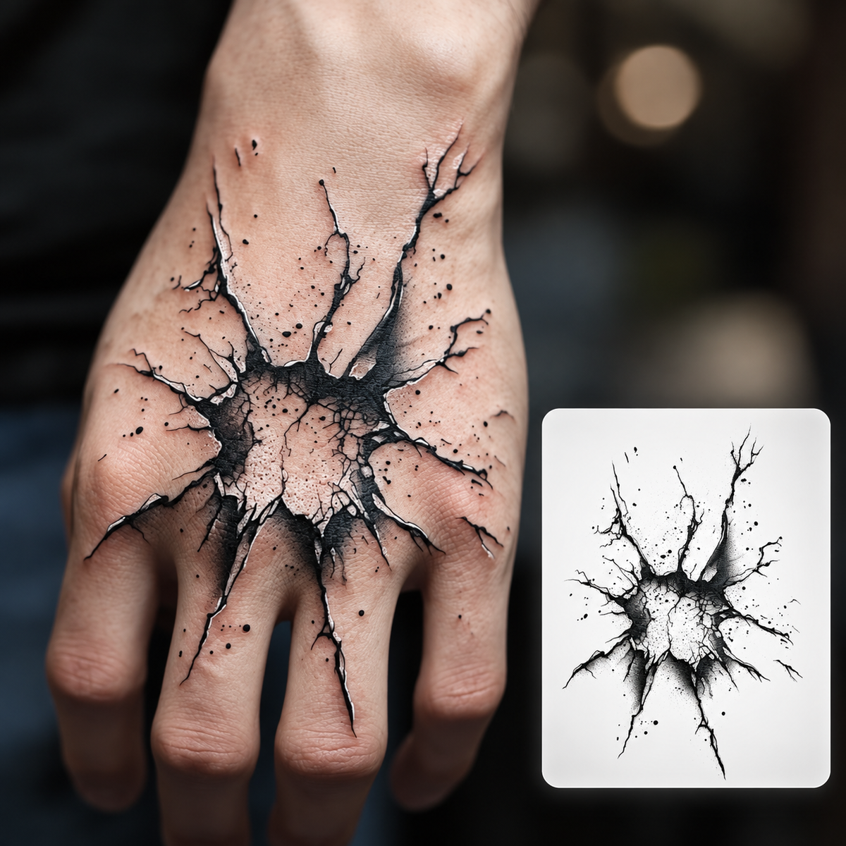 Skull Flower Hand Temporary Tattoo