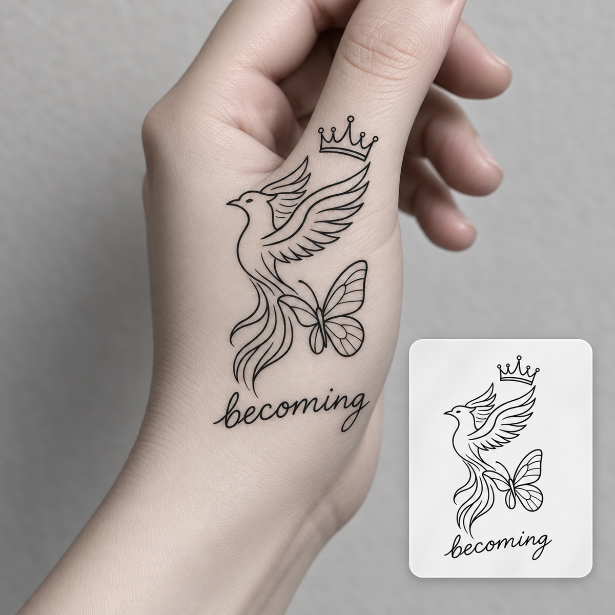 Wing and Script Temporary Tattoo