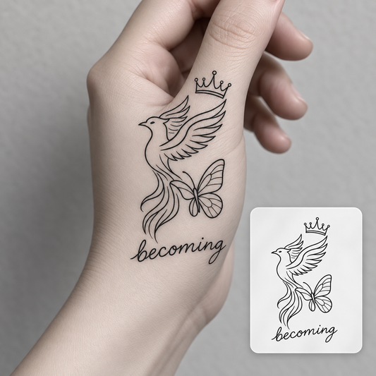 Wing and Script Temporary Tattoo