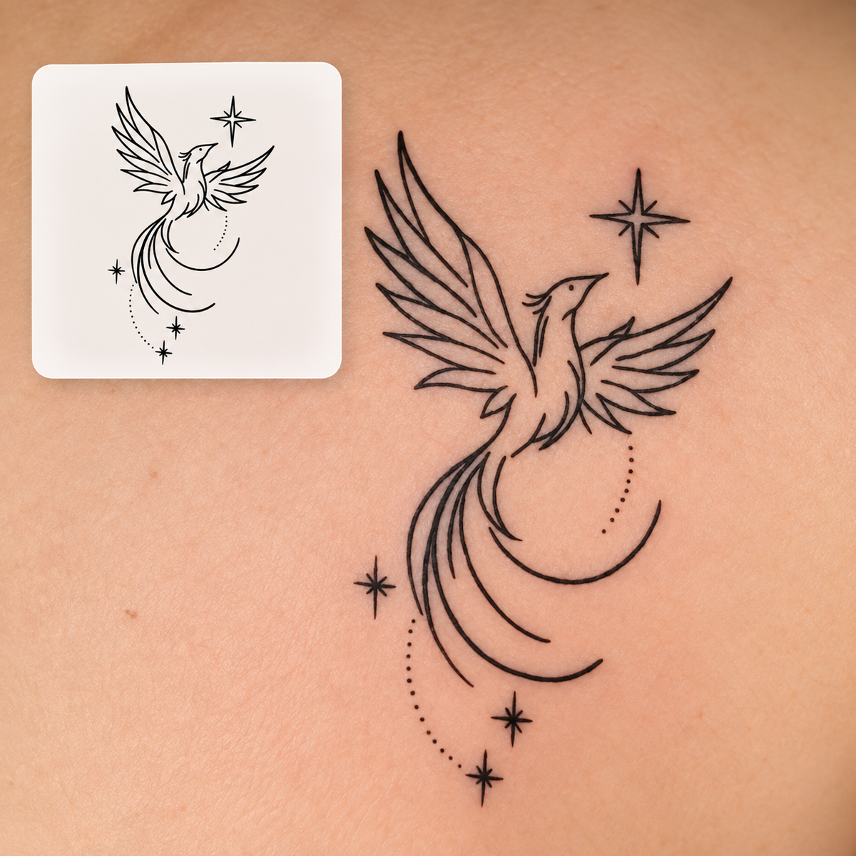 Phoenix Crescent Moon Temporary Tattoo