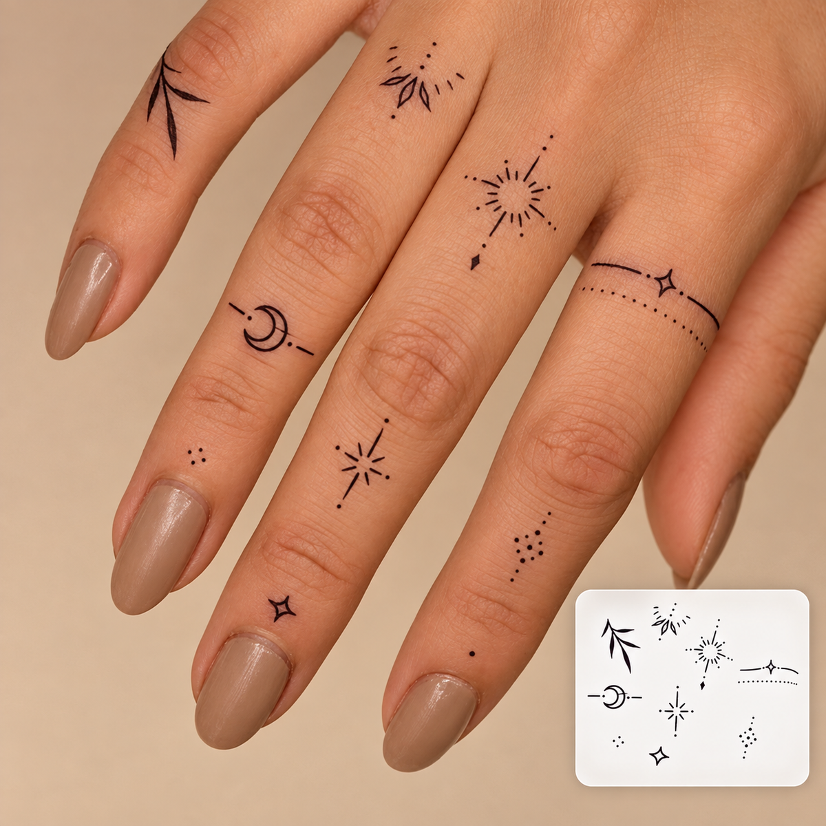 Finger Stars and Symbols Temporary Tattoo