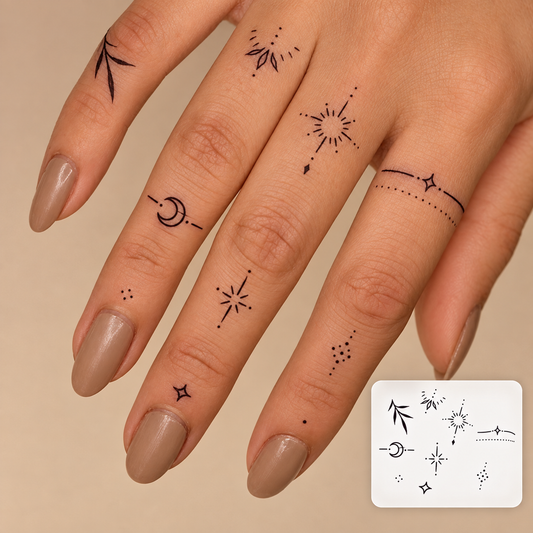 Finger Stars and Symbols Temporary Tattoo