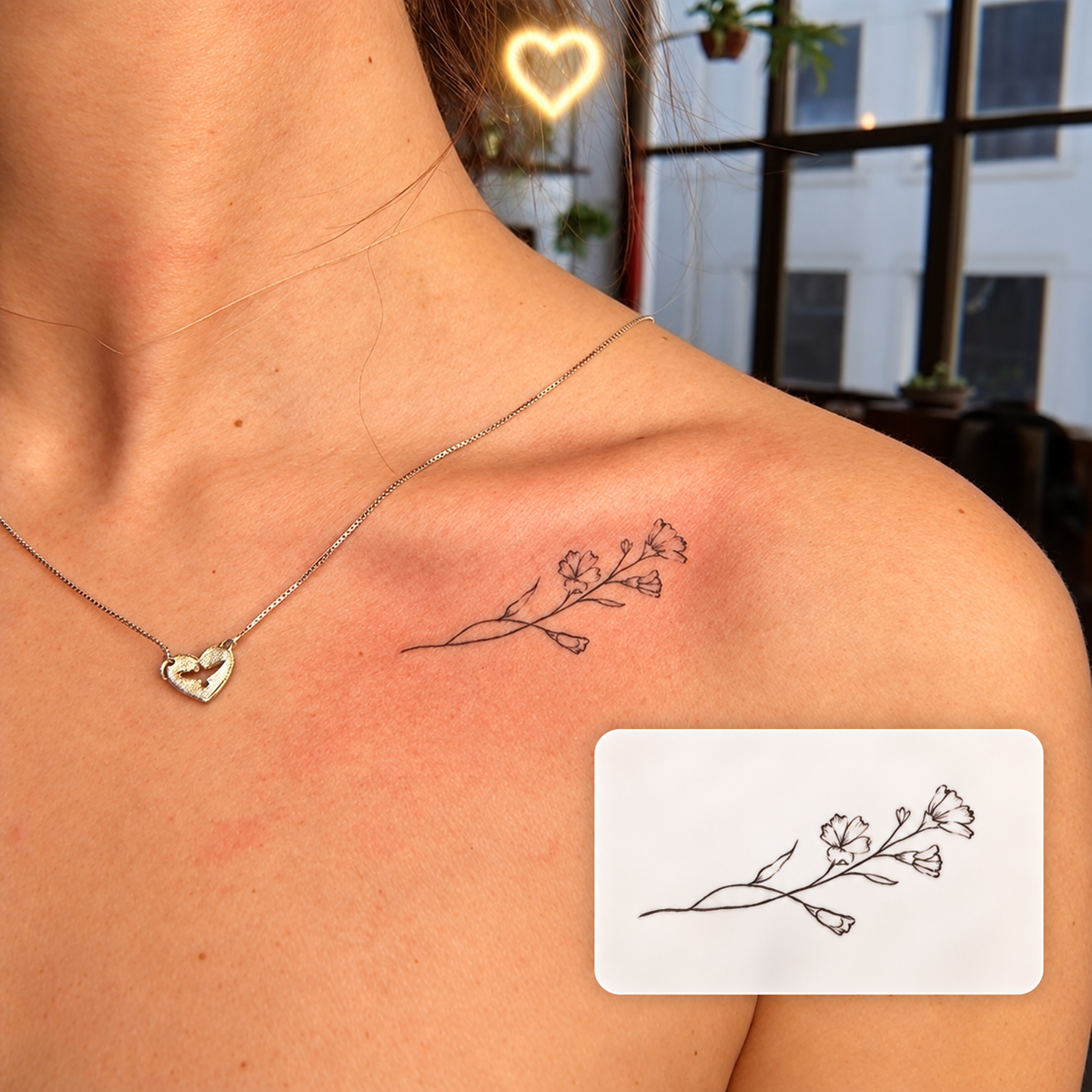 Botanical Shoulder Script Temporary Tattoo