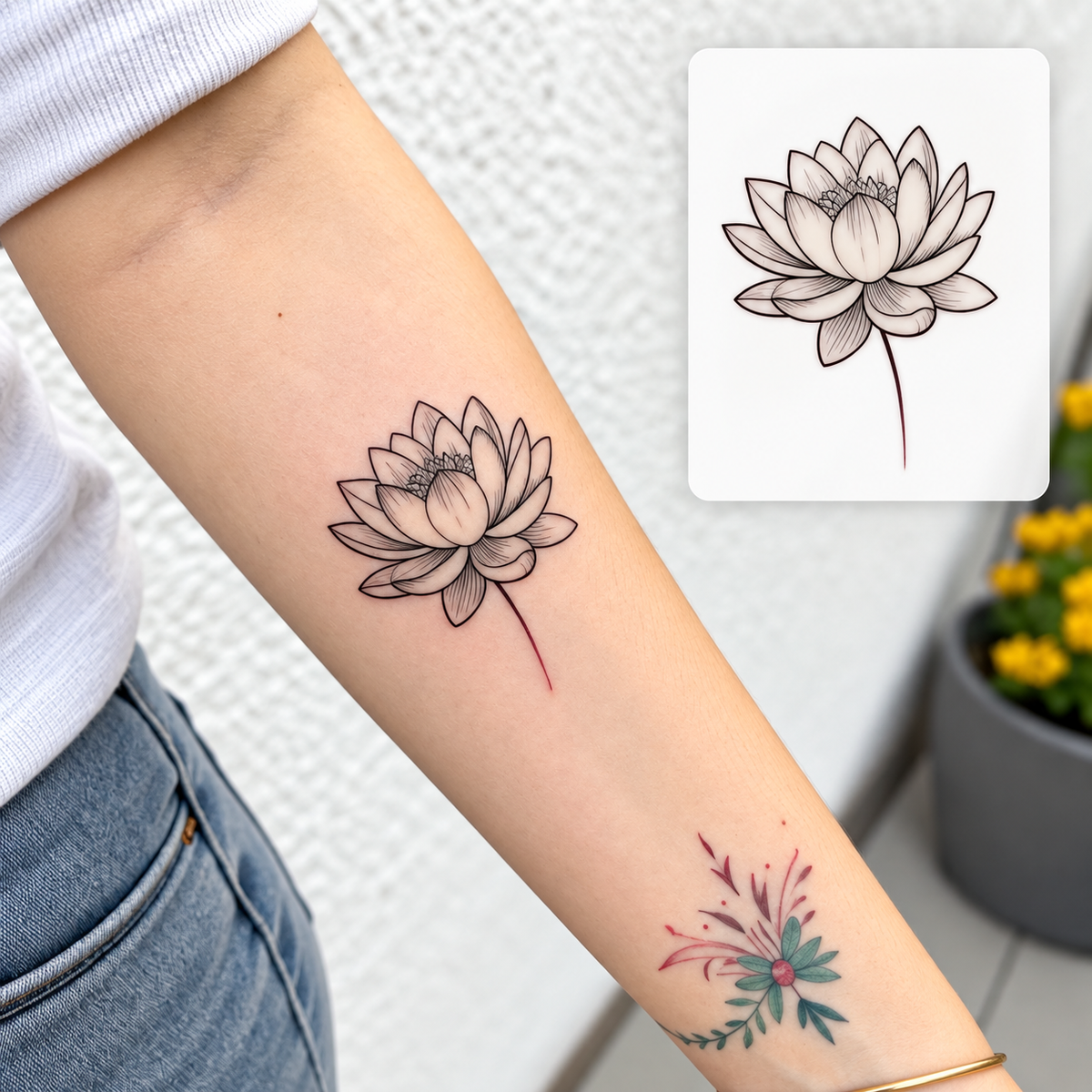 Lotus Sprig Temporary Tattoo