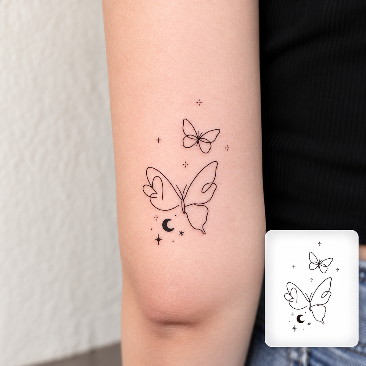 Butterfly and Stars Temporary Tattoo