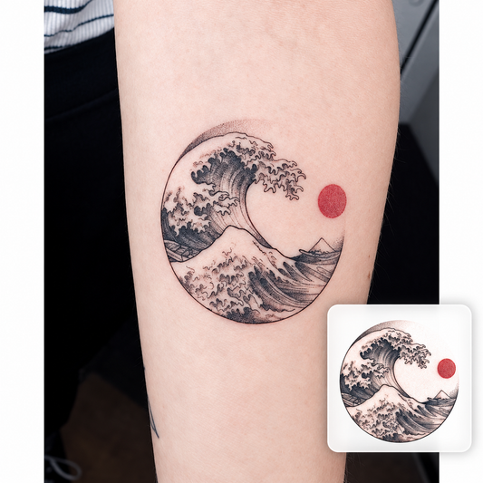 Japanese Wave Red Sun Temporary Tattoo