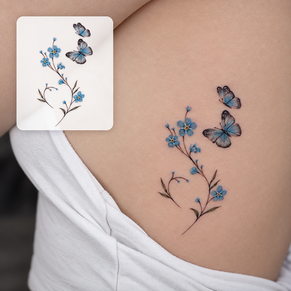 Blue Flowers Clavicle Temporary Tattoo