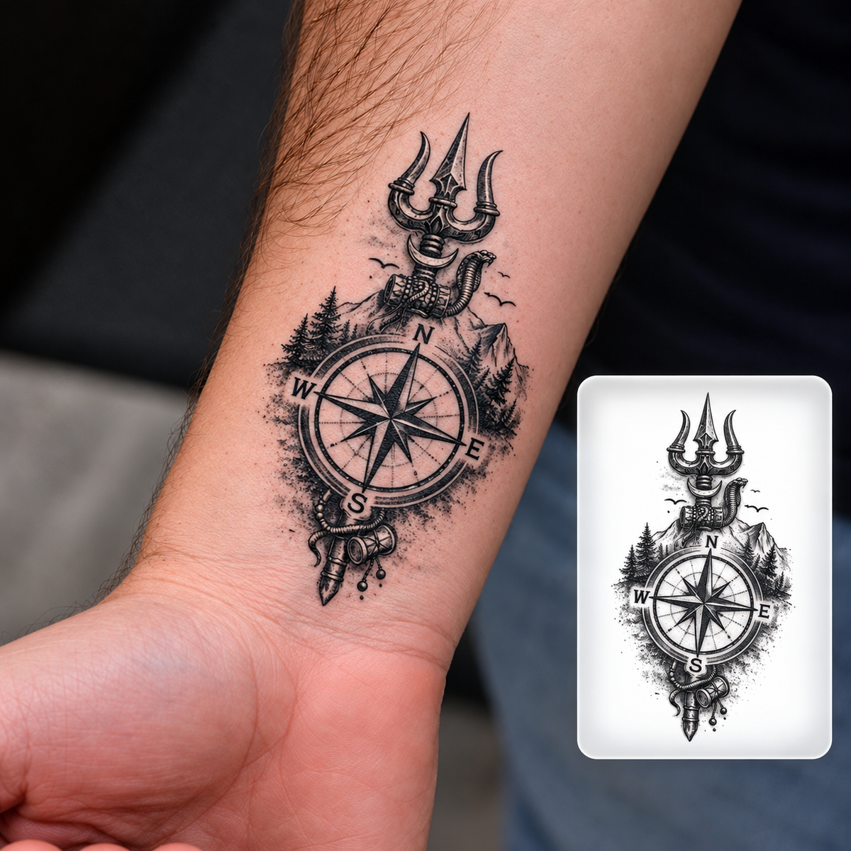 Compass and Trident Temporary Tattoo