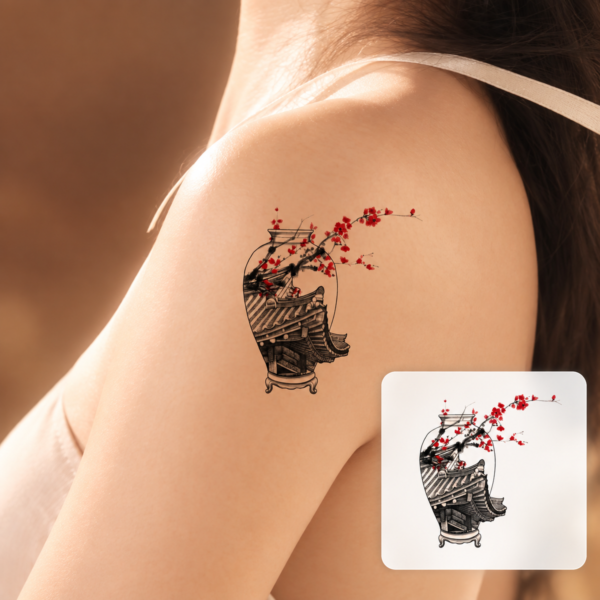 Miniature Pagoda Temporary Tattoo