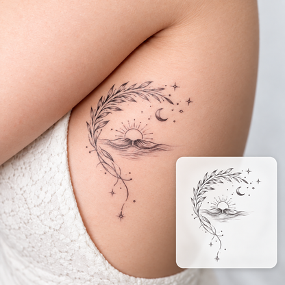 Crescent Floral Vine Temporary Tattoo