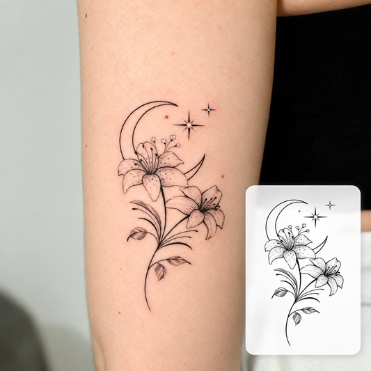 Moon and Flowers Temporary Tattoo