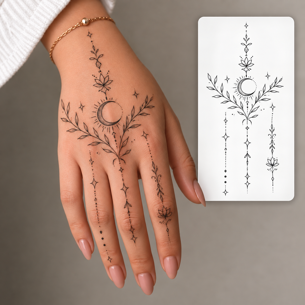 Celestial Hand Ornament Temporary Tattoo