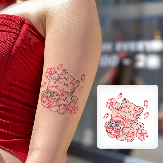 Pink Floral Arm Temporary Tattoo