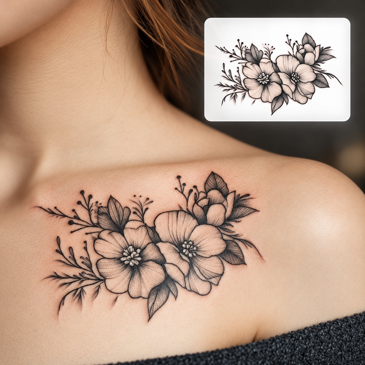 Shoulder Flower Temporary Tattoo