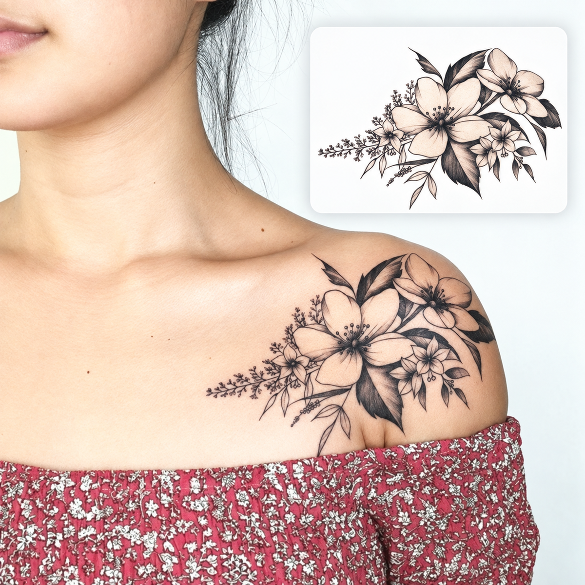 Shoulder Flower Bouquet Temporary Tattoo