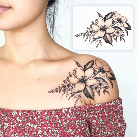 Shoulder Flower Bouquet Temporary Tattoo