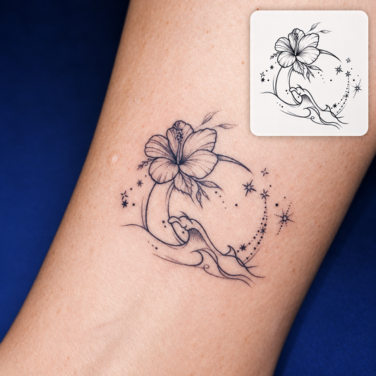 Purple Floral Crescent Temporary Tattoo