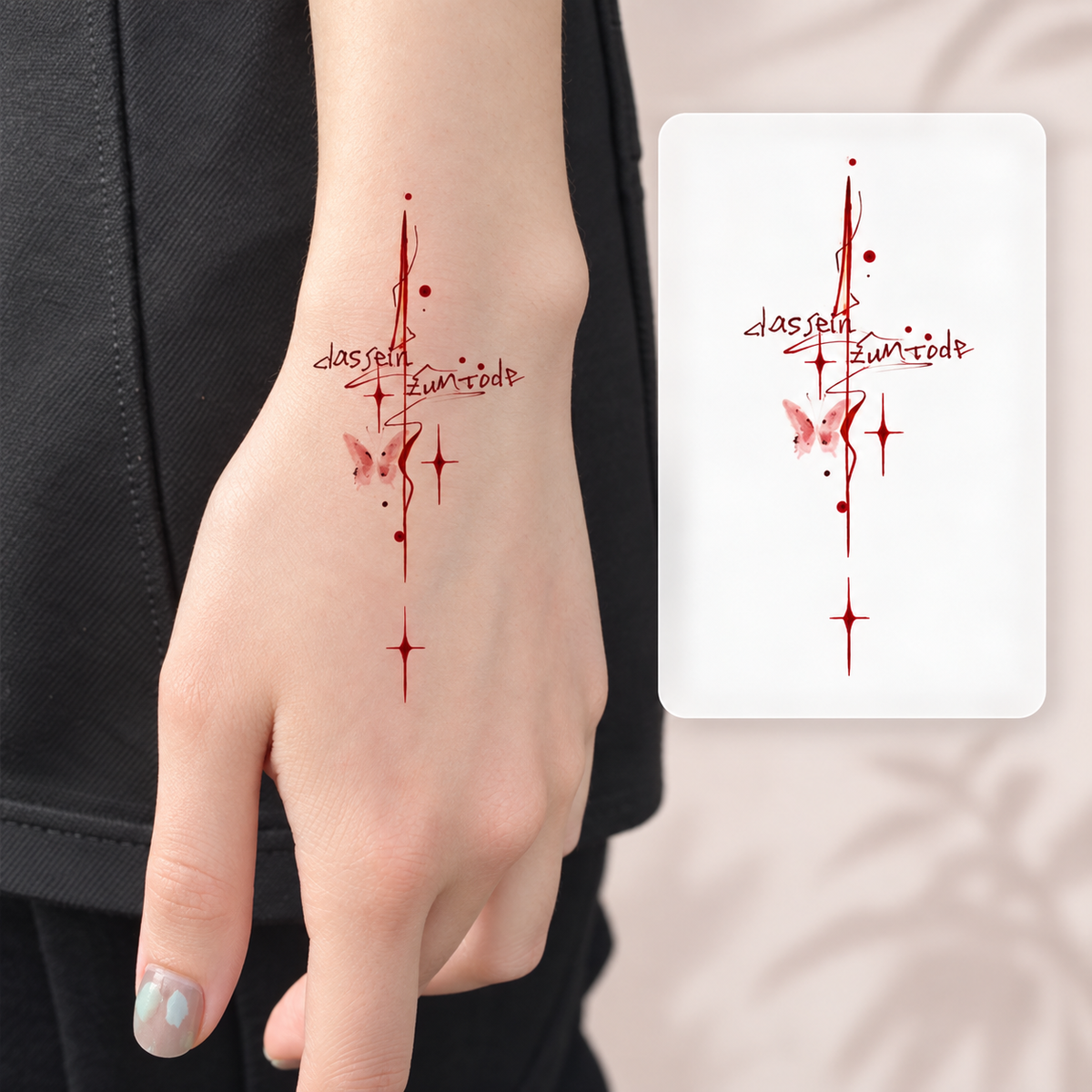 Red Blossom Branch Temporary Tattoo