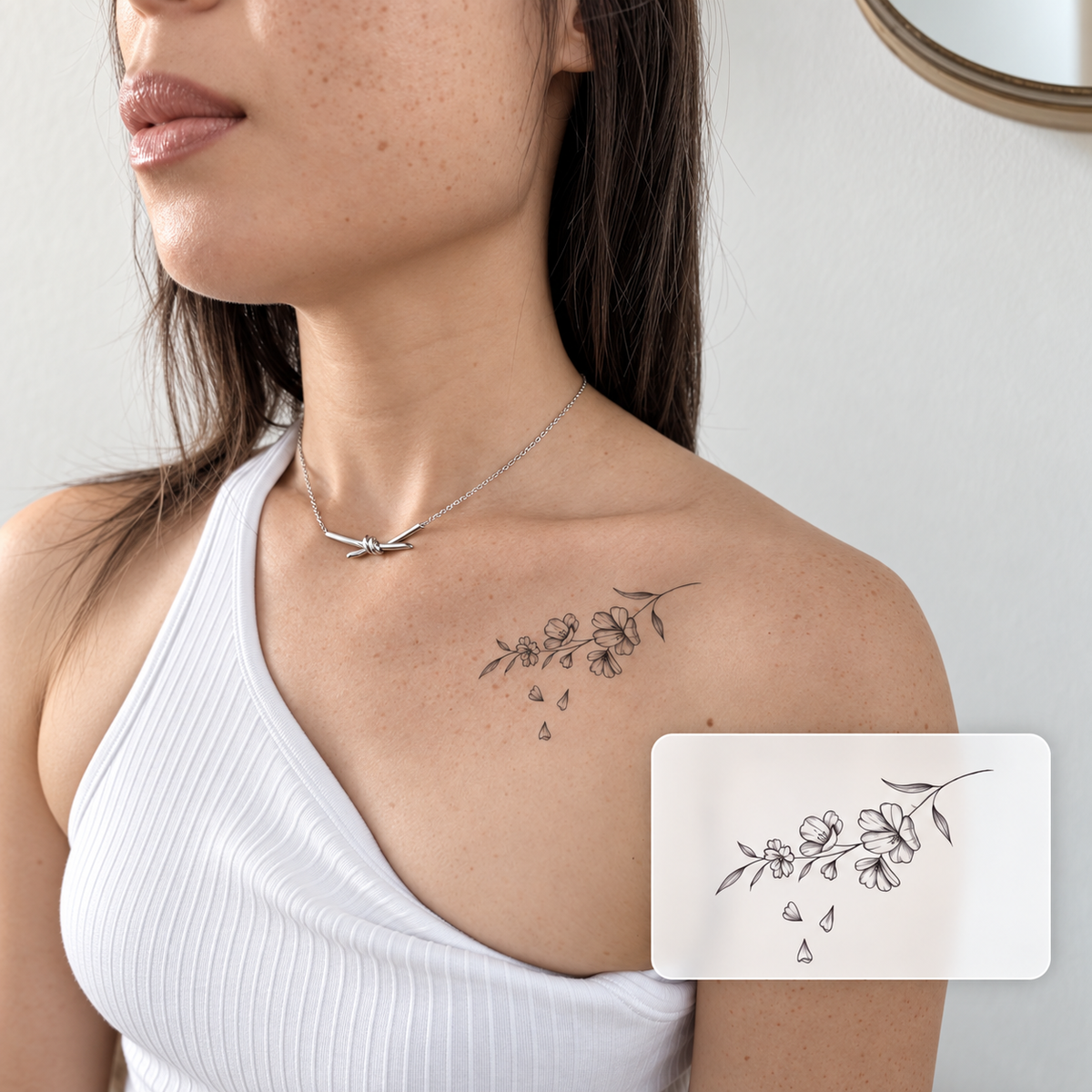 Botanical Collarbone Script Temporary Tattoo