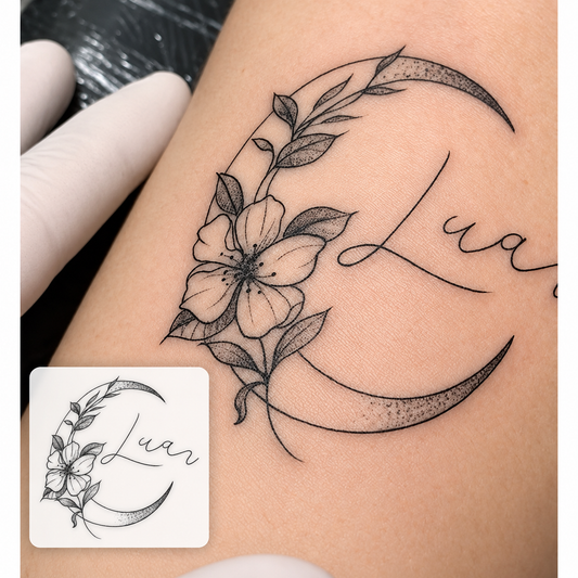 Crescent Moon Flowers Temporary Tattoo
