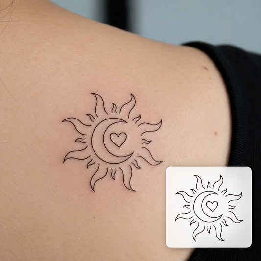 Sun and Heart Temporary Tattoo