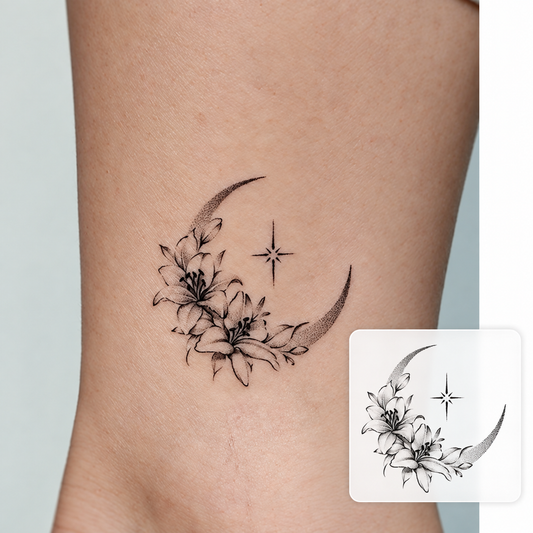 Crescent Moon Bouquet Temporary Tattoo