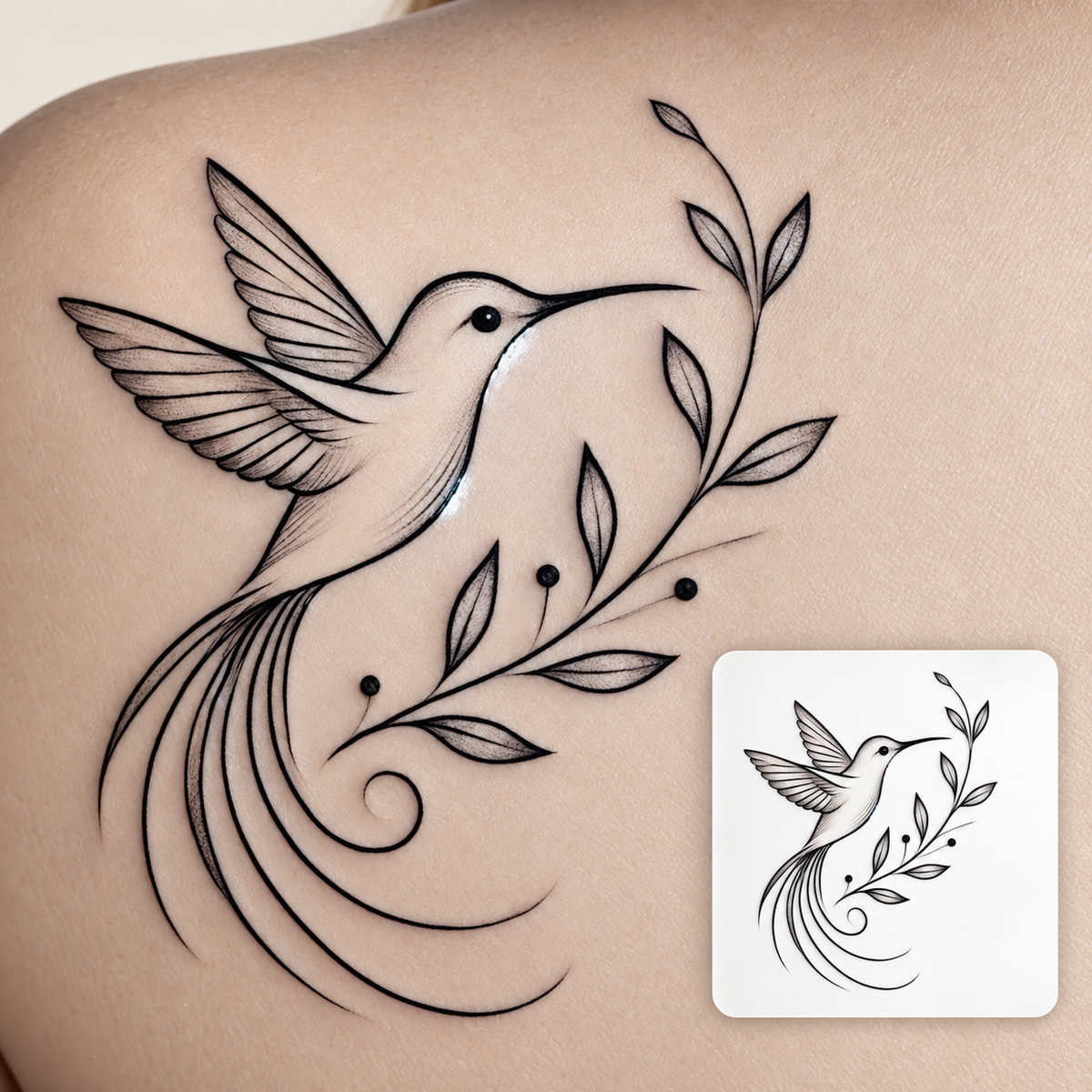 Hummingbird and Branch Temporary Tattoo