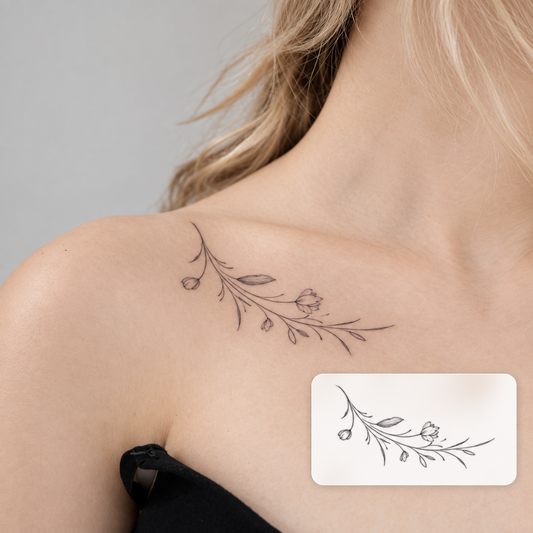 Delicate Floral Shoulder Branch Temporary Tattoo