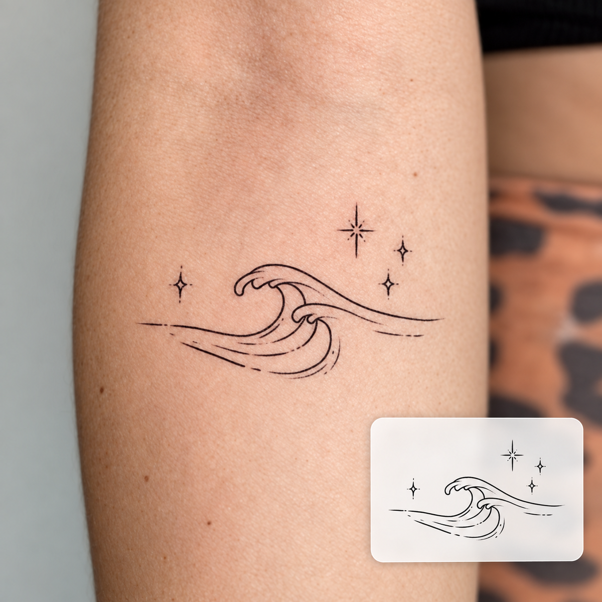 Ocean Wave and Stars Temporary Tattoo