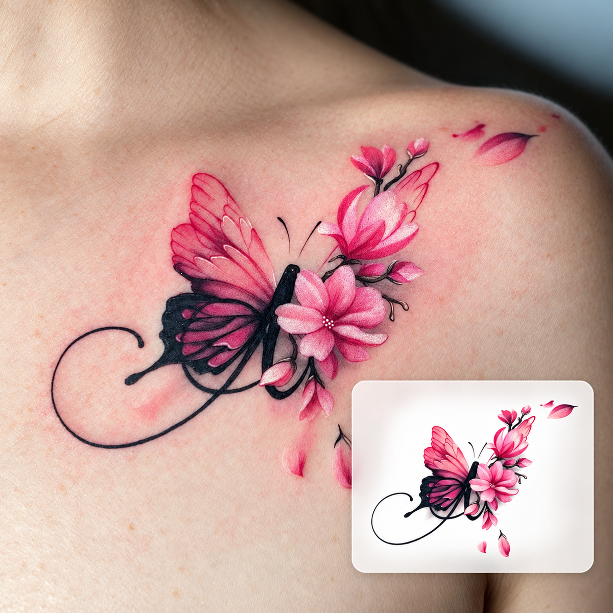 Pink Flower Centerpiece Temporary Tattoo