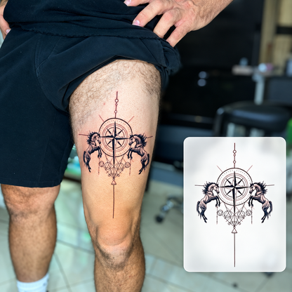 Compass Knee Temporary Tattoo