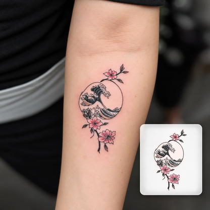 Floral Crescent Portrait Temporary Tattoo