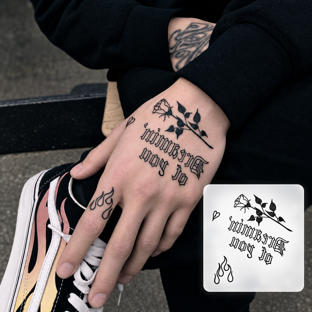 Floral Chest Script Temporary Tattoo