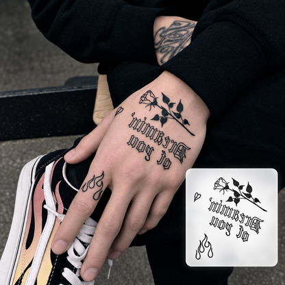 Floral Chest Script Temporary Tattoo