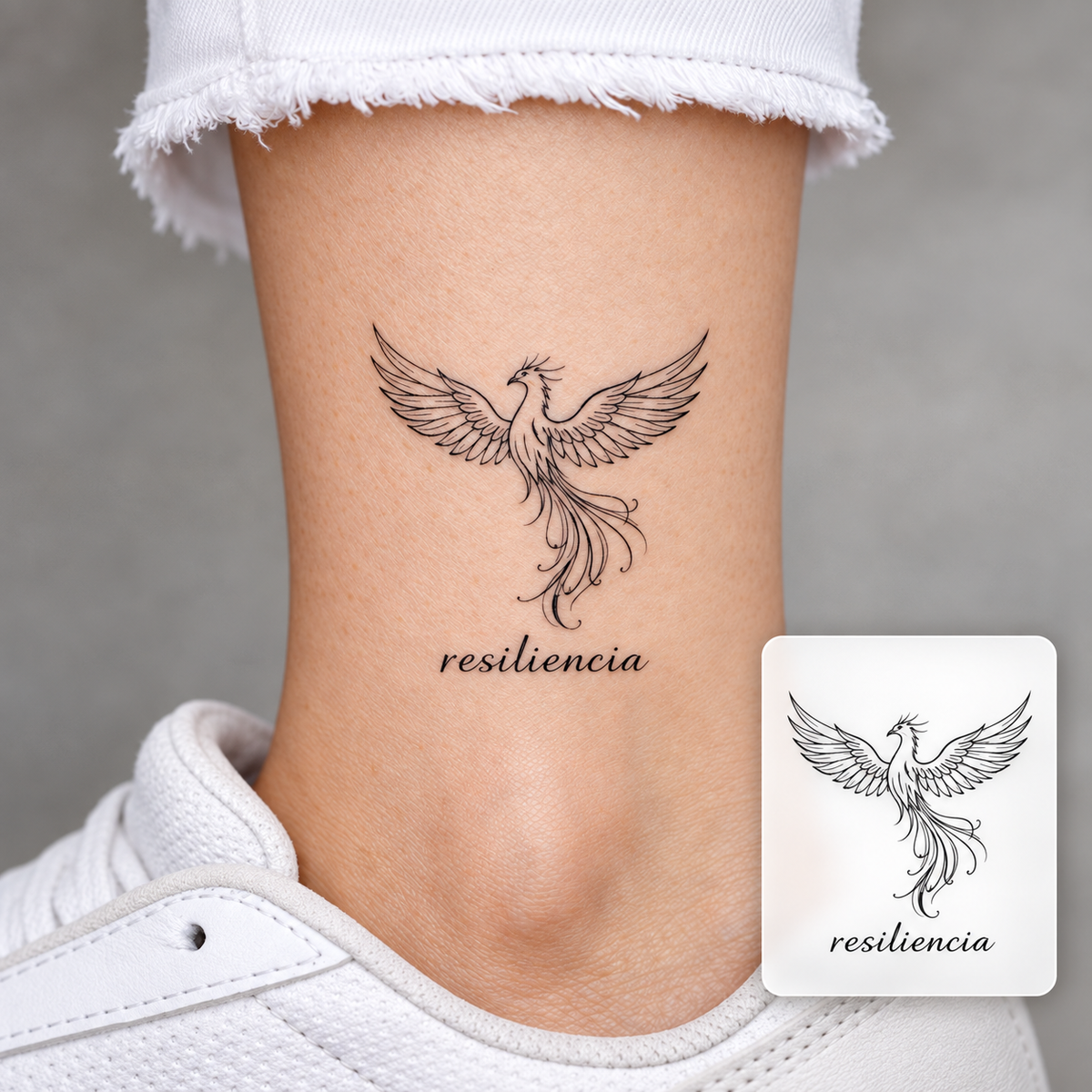 Bird and Script Temporary Tattoo