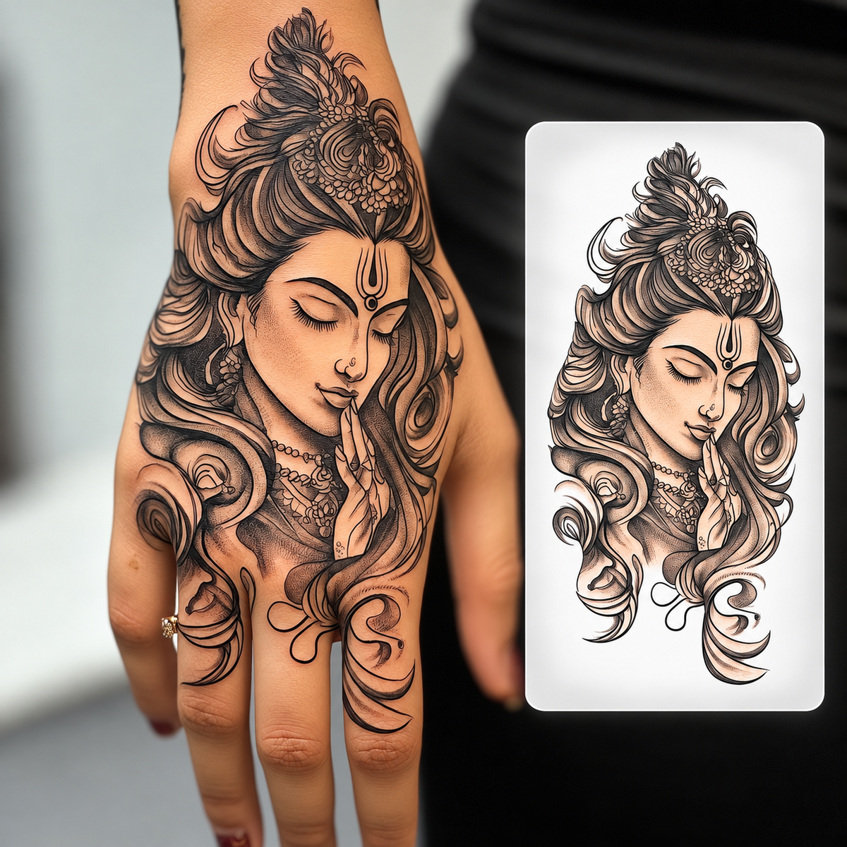 Woman with Flowing Hair Temporary Tattoo