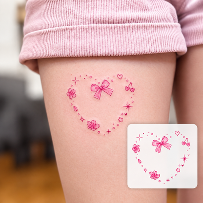 Pink Heart Flowers Temporary Tattoo