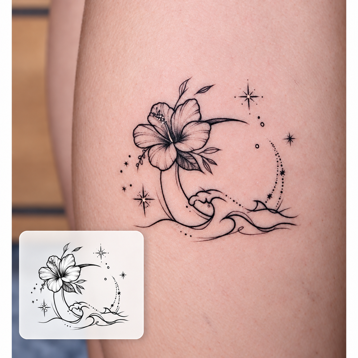 Floral Crescent Moon Temporary Tattoo