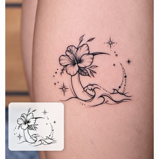 Floral Crescent Moon Temporary Tattoo